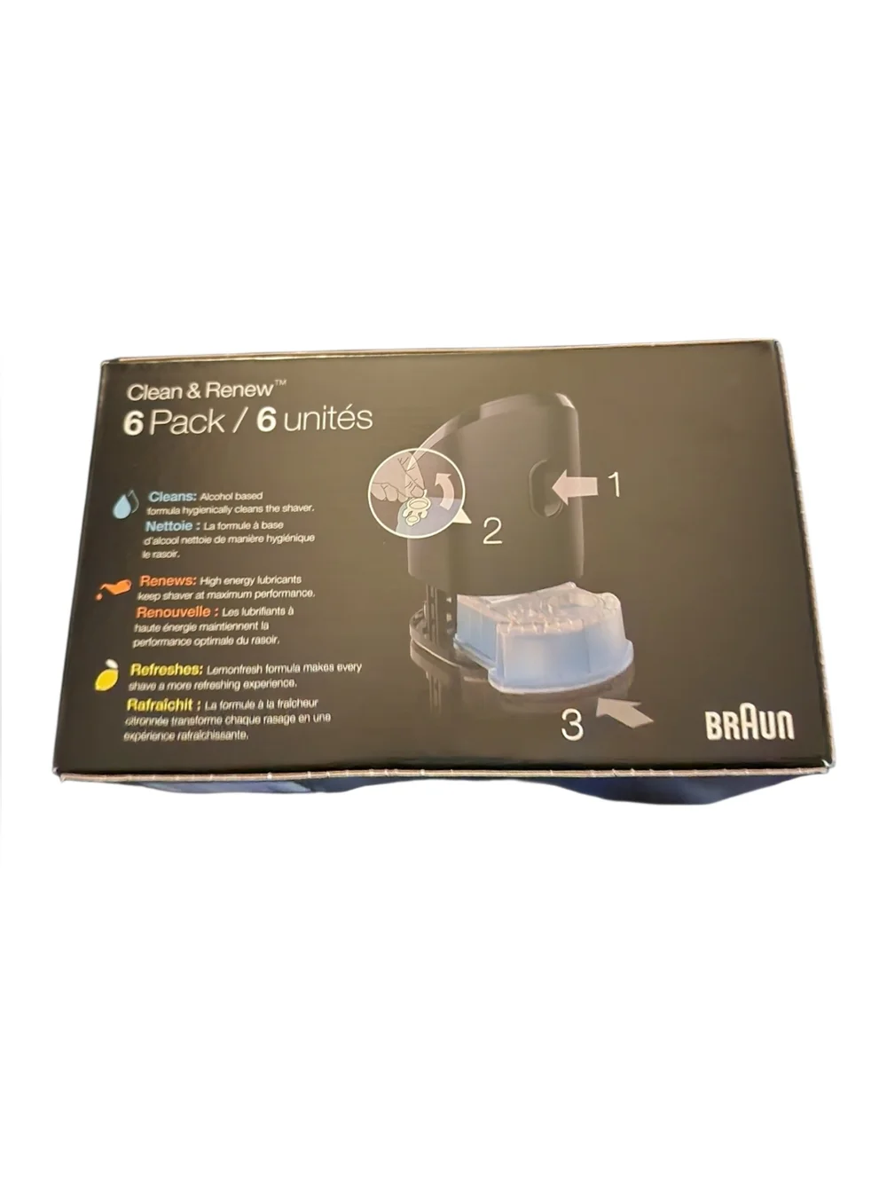 Braun Clean & Renew Lemon-Scented Cleaning Refill Cartridge 6 Pieces New In Box - Picture 3 of 5